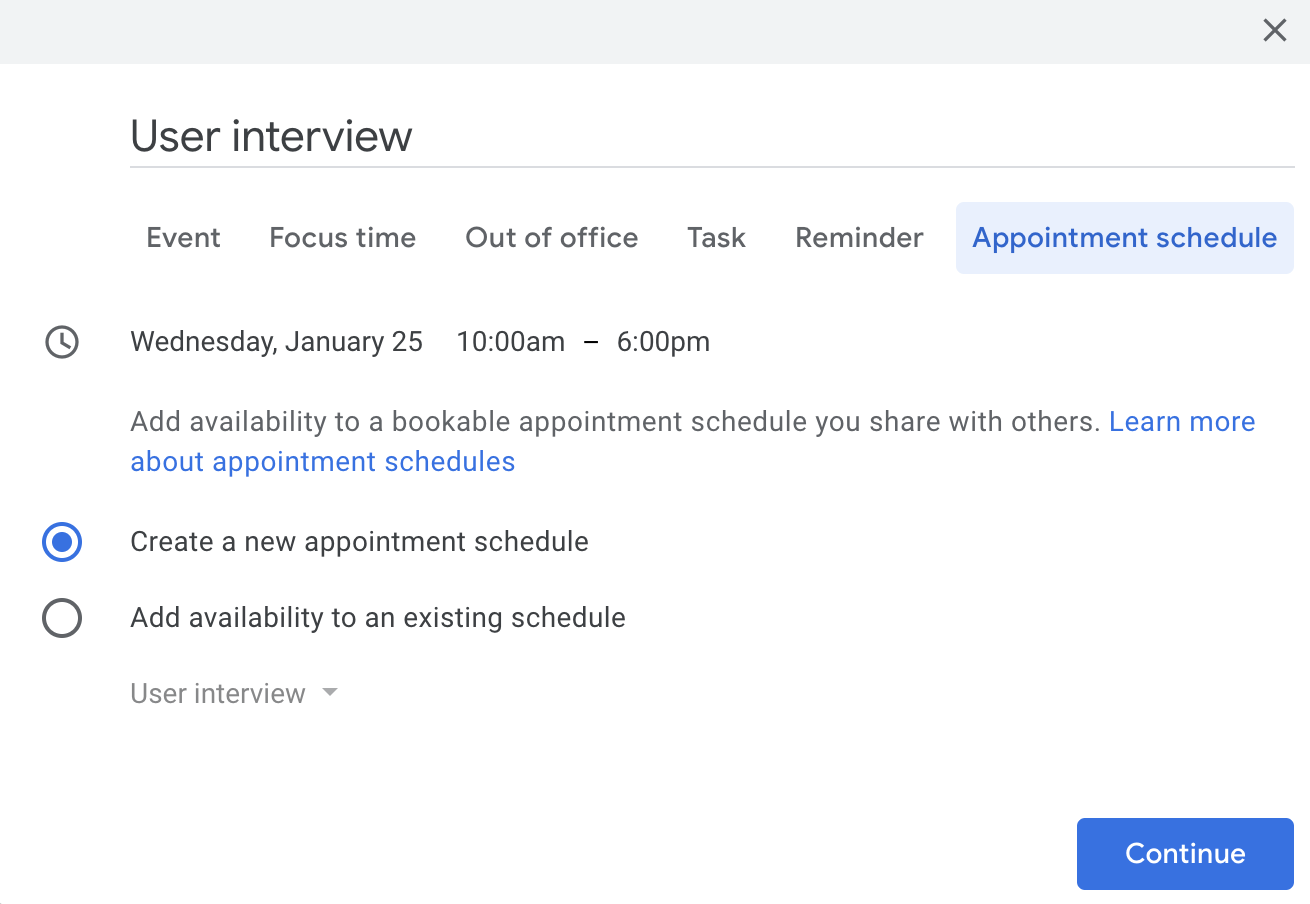 Google Appointment Schedule